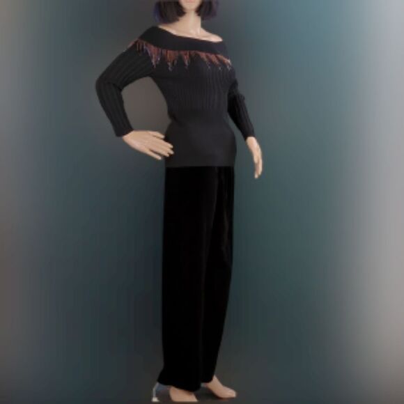 Vintage Bead Fringed Off Shoulder Sweater, SO BEAUTIFUL! - Picture 10 of 11